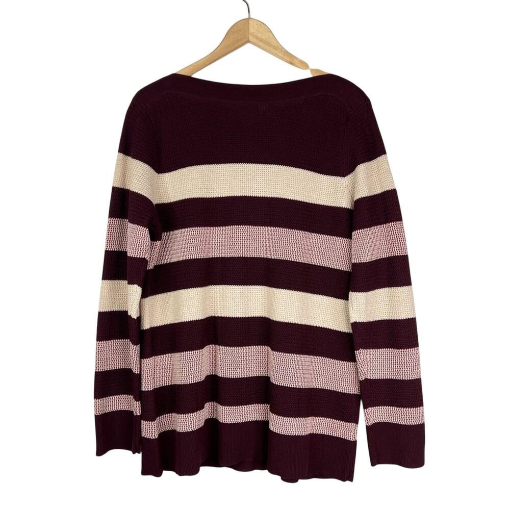 Market & Spruce sweater XXL burgundy stripe waffle weave pullover crew NEW - Picture 3 of 8